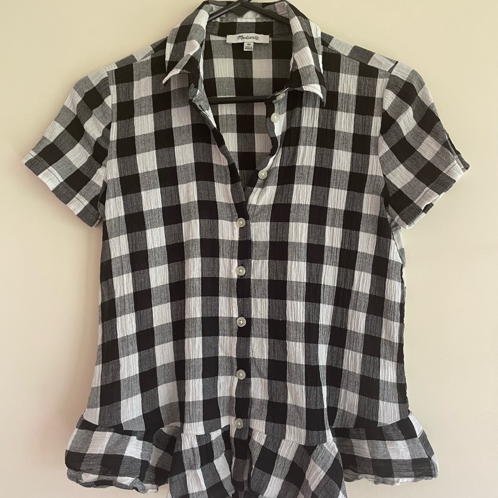 Madewell Peplum Button-down collared gingham shirt XS